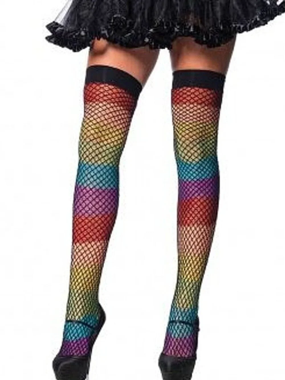 Angelina Double Layer Rainbow Fishnet Thigh High Stockings Tights | One Size